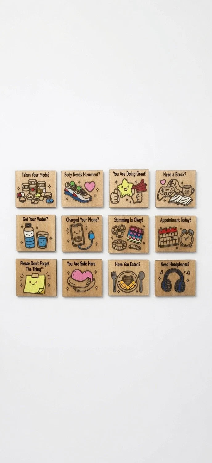 Mental Health Reminder Magnets | Neurodivergent Support | Fridge Prompt Set