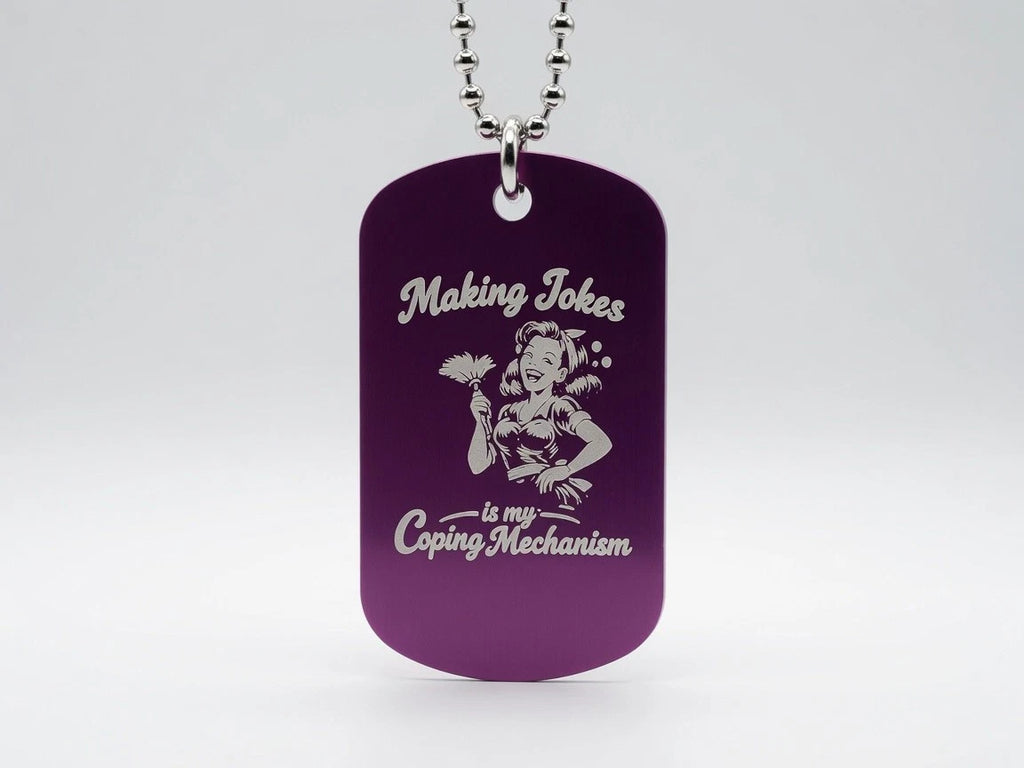 Funny Engraved Metal Dog Tag Keyring Necklace | Retro Pin Up Humour Gift