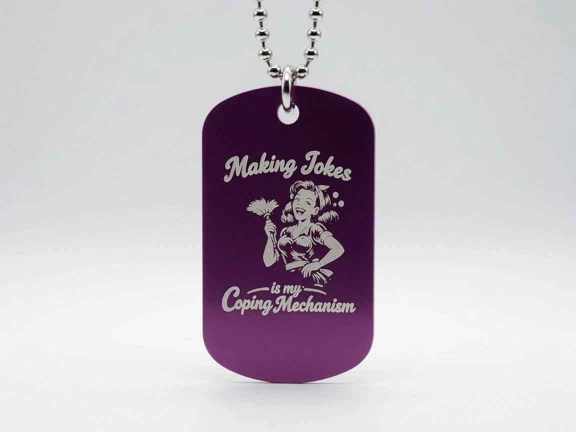 Funny Engraved Metal Dog Tag Keyring Necklace | Retro Pin Up Humour Gift