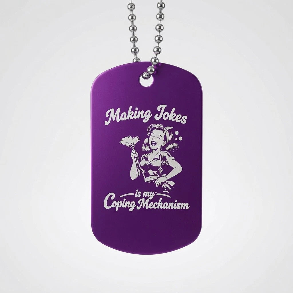 Funny Engraved Metal Dog Tag Keyring Necklace | Retro Pin Up Humour Gift