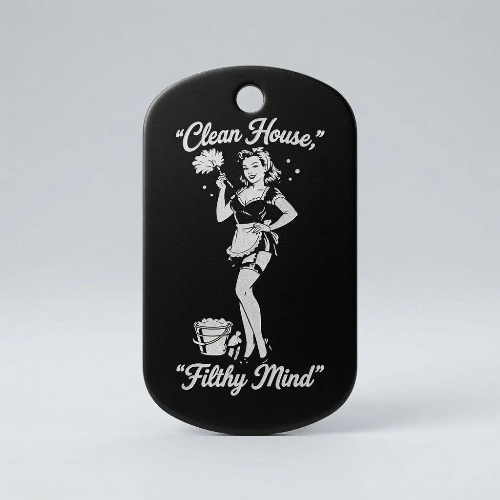 Funny Engraved Metal Dog Tag Keyring Necklace | Retro Pin Up Humour Gift