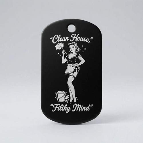 Funny Engraved Metal Dog Tag Keyring Necklace | Retro Pin Up Humour Gift