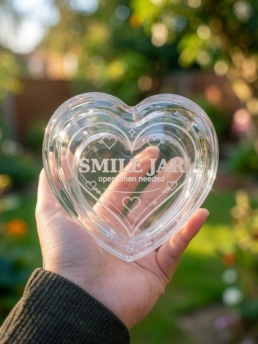 Smile Jar Open When Needed Gift Jar Engraved Glass Heart Keepsake Positive Gift