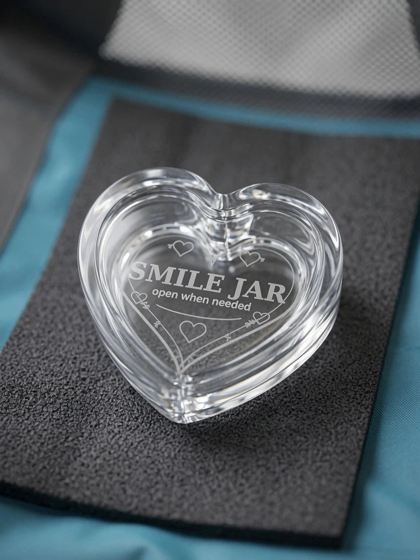 Smile Jar Open When Needed Gift Jar Engraved Glass Heart Keepsake Positive Gift