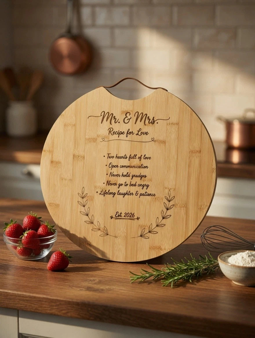 Personalised Wedding Chopping Board Mr & Mrs Gift Engraved Bamboo Board