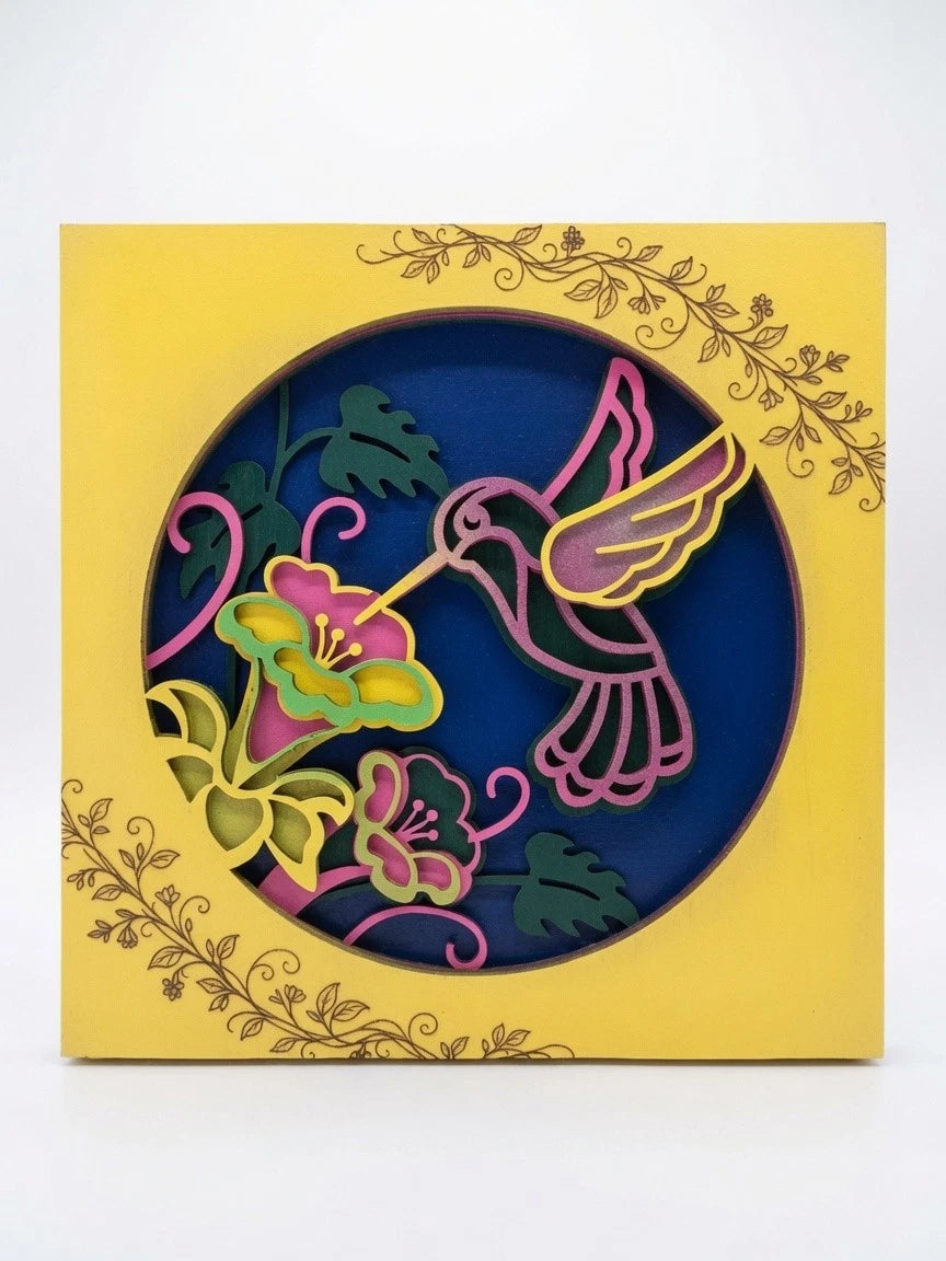Layered Hummingbird Wall Art Wooden Bird Decoration Handmade Laser Cut Gift