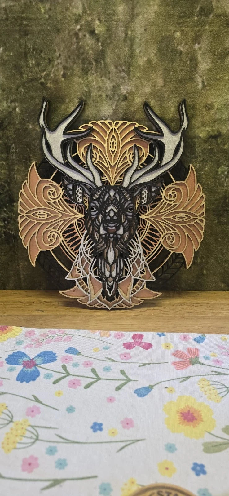 3D Layered Stag Wall Art Wooden Deer Mandala Laser Cut Rustic Decor